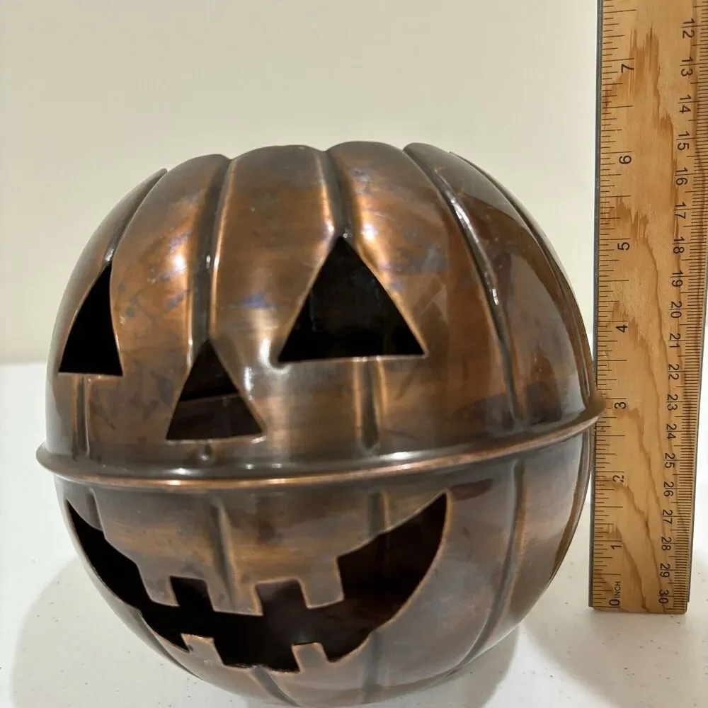 Restoration Hardware Copper Pumpkin Jack-O-Lantern Candle Holder 6in *no spike*